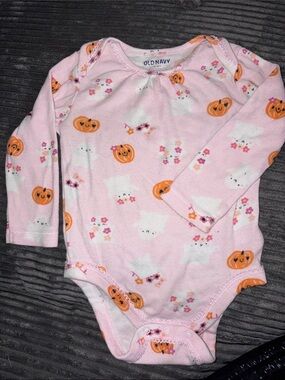 Old Navy Pink Pumpkin & Ghost Print Long-Sleeve Bodysuit
